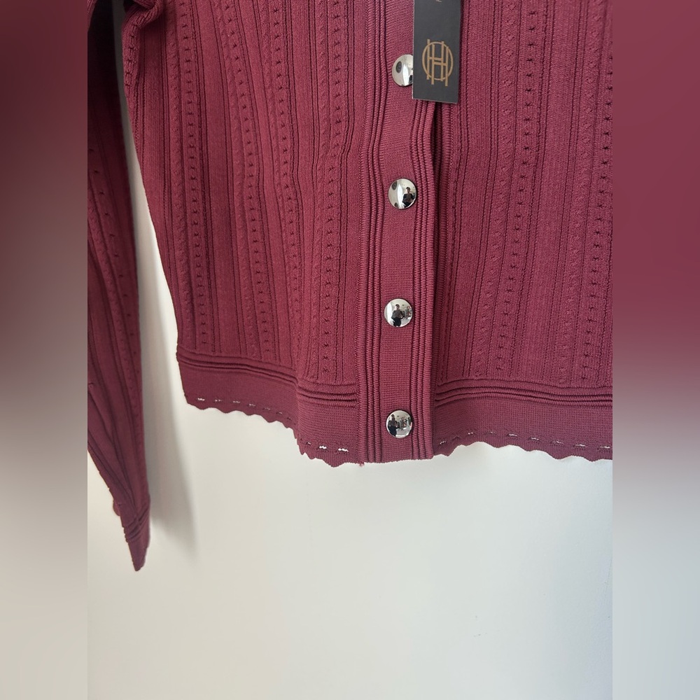 Burgundy Knit Long sleeve top and pleated Skirt Set - Picture 5 of 9